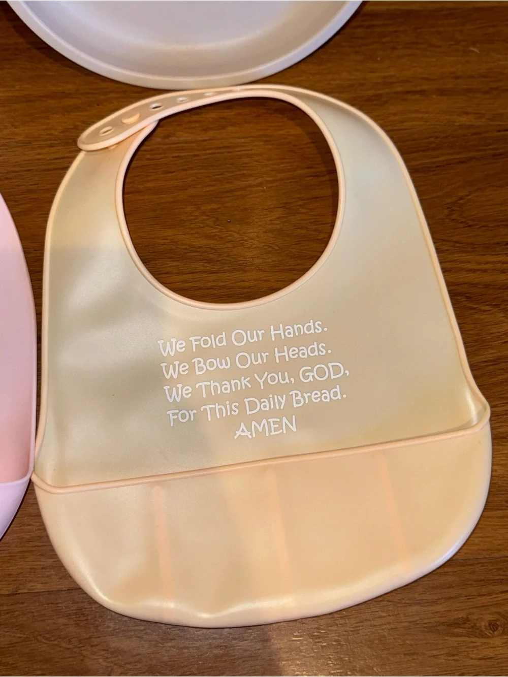 Silicone Bunny Bib and Plate Set - Pink & Cream